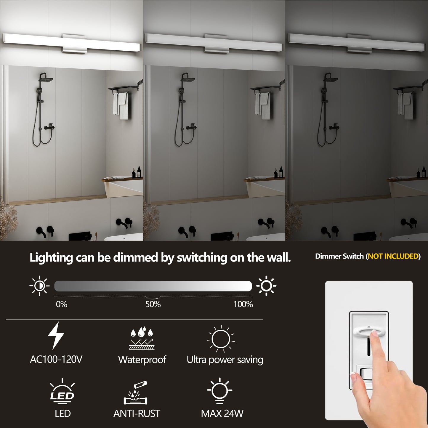 Brushed Nickel LED Bathroom Vanity Light - 41 Inch, 24W