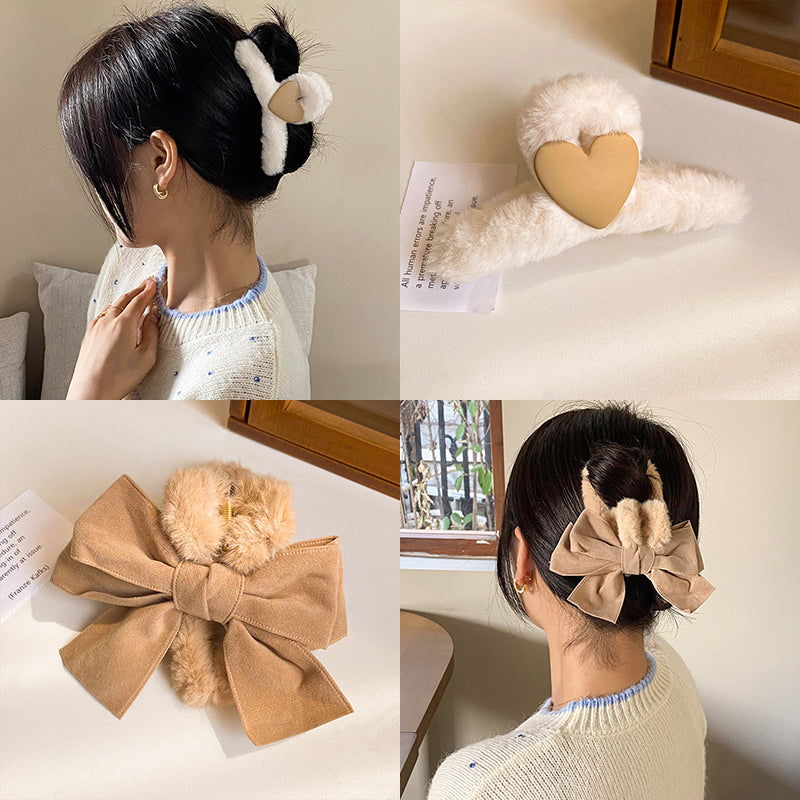 Plush Female Bowknot Shark Hair Clip - Big Head Accessory