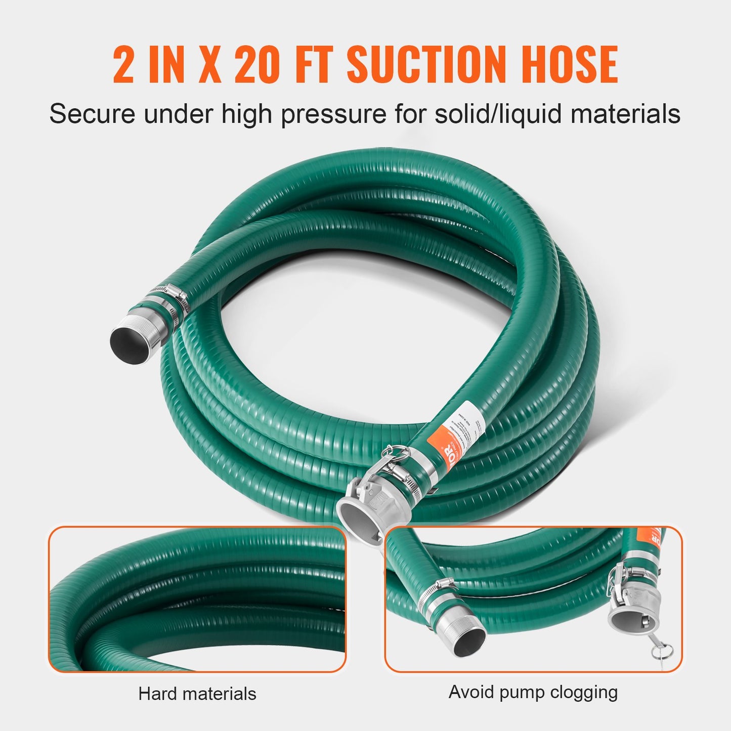 Water Pump Suction Hose Kit 2 Inch x 20 Ft with Blue PVC Hose and Fittings