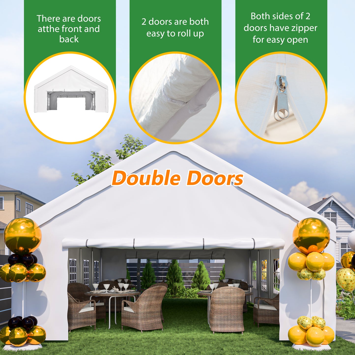 20x32 FT Party Tent With 3 Storage Bags & Removable Sidewalls,