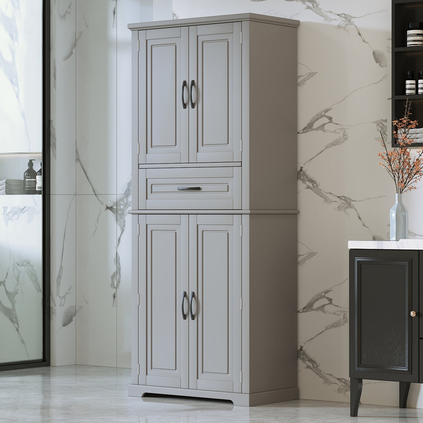 Multi-Functional Bathroom Storage Cabinet with Adjustable Shelf - Grey