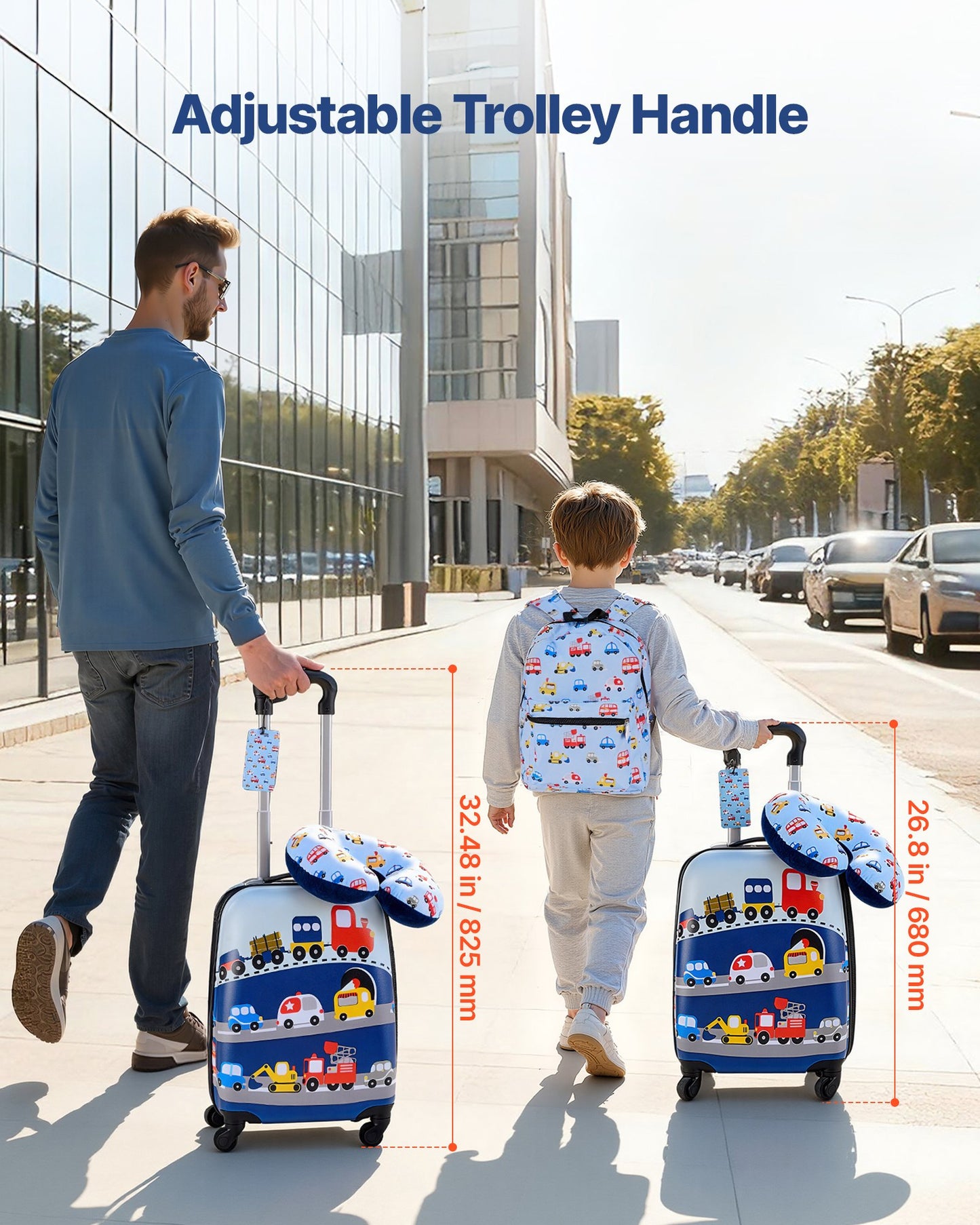 Kids Luggage Set 5-Piece 18 Inch Hardside Suitcase with Backpack & Pillow, Airline Approved Travel Gear for Boys Girls