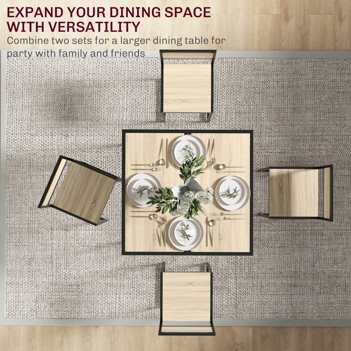 3-Piece Industrial Dining Room Set with Rectangular Table & Chairs - Oak