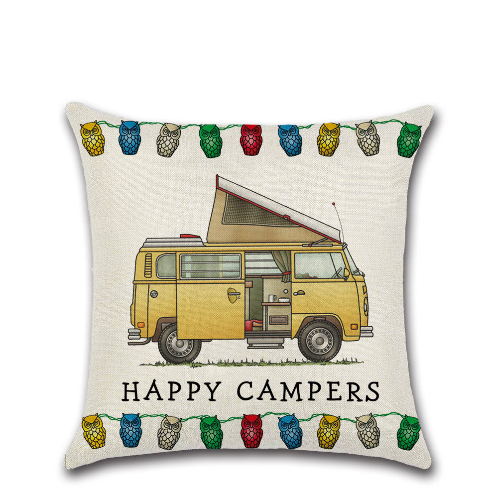 Cartoon Camper RV Linen Pillow Cover 45x45cm Home Textiles
