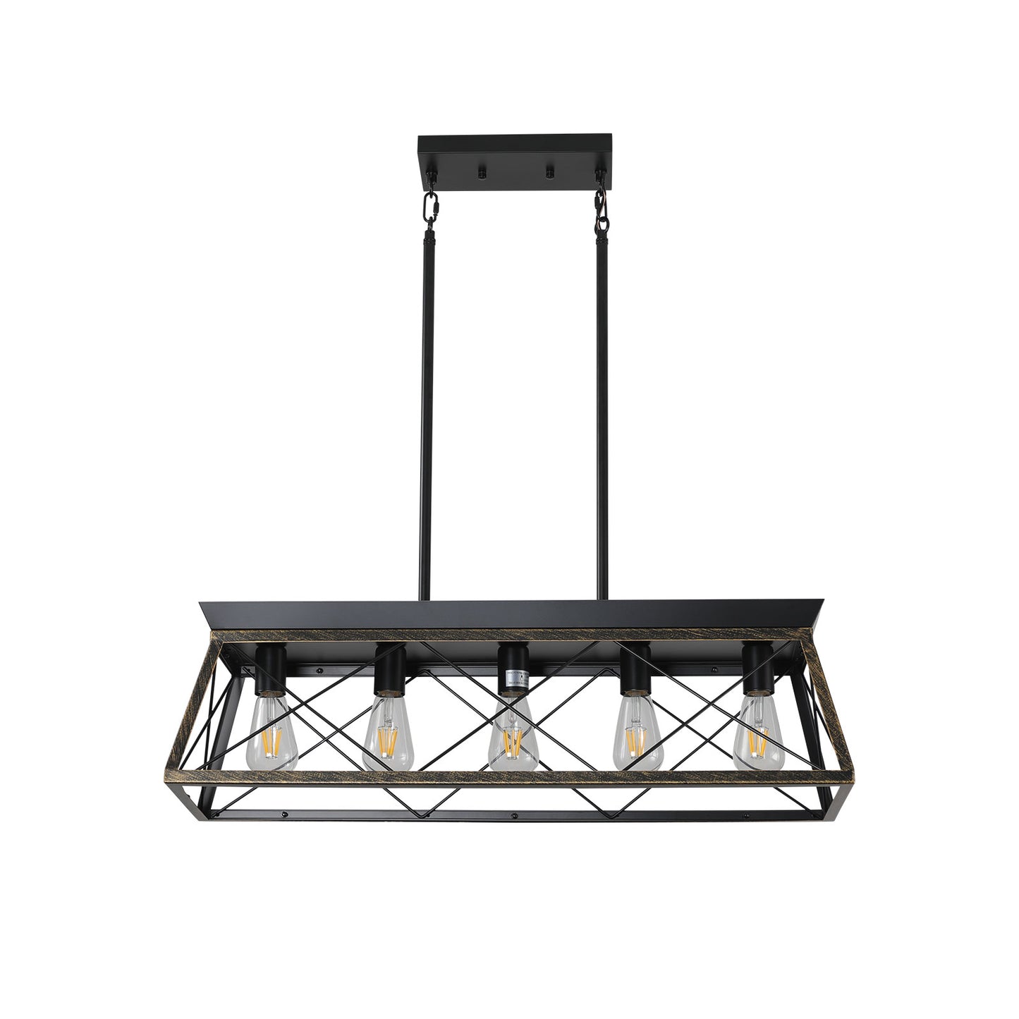 Black Gold Industrial Pendant Light Fixture 32in Modern Metal Cage Chandelier