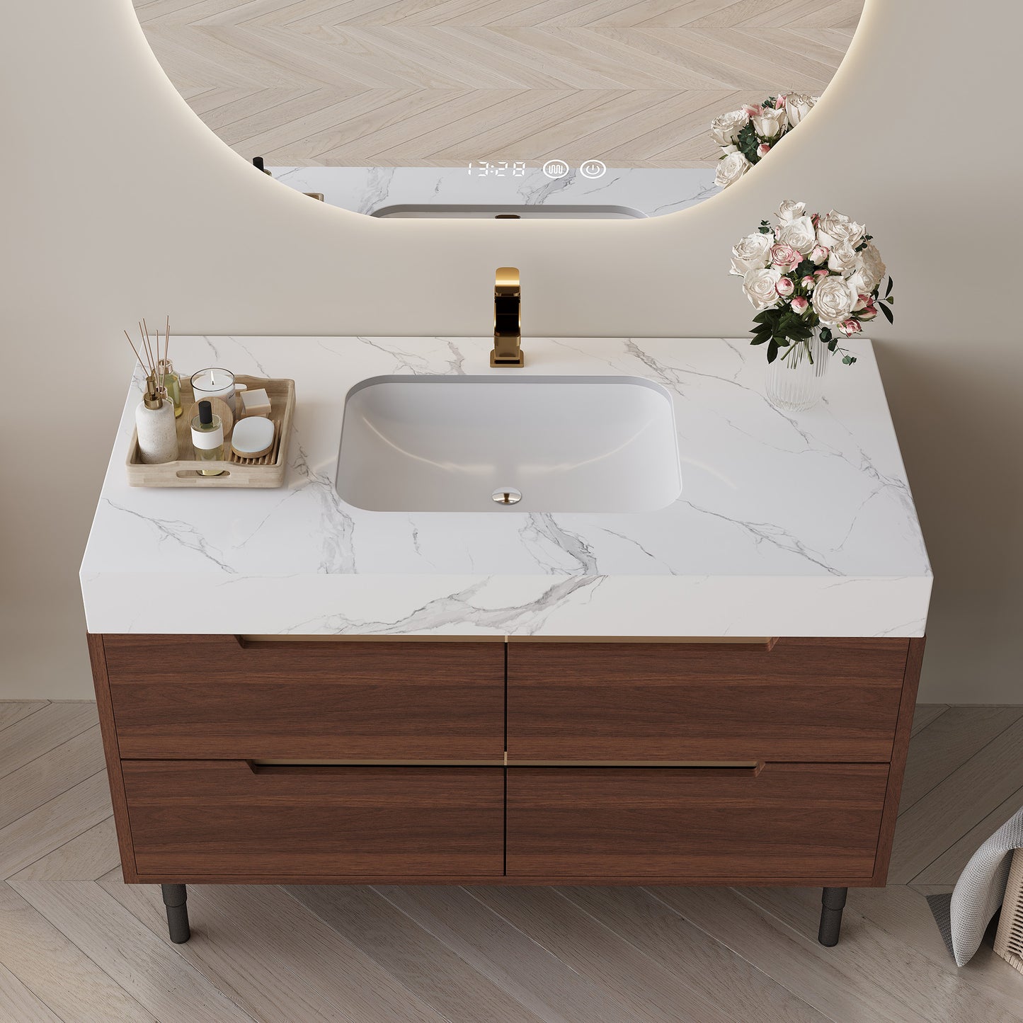 35.4" Farmhouse Bathroom Vanity with Undermount Sink - Walnut White