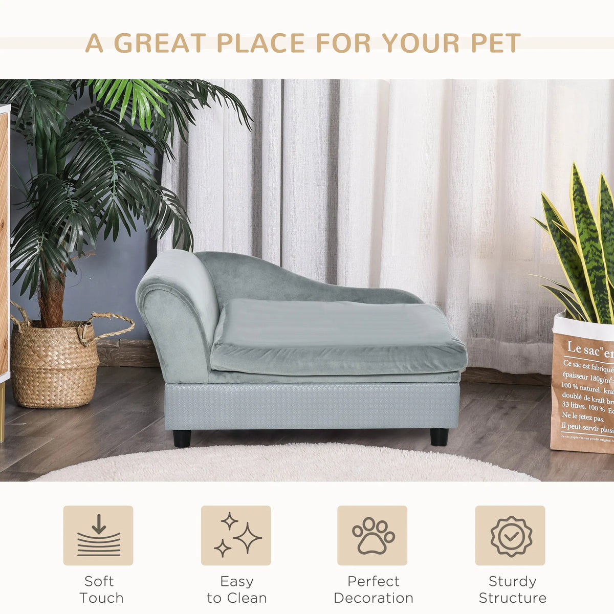 Grey Dog Bed with Hidden Storage, Soft Foam Couch for Small Dogs