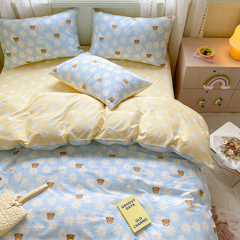 Printed Cartoon Girl Cotton Bed Quilt Cover Set - Multiple Sizes & Styles