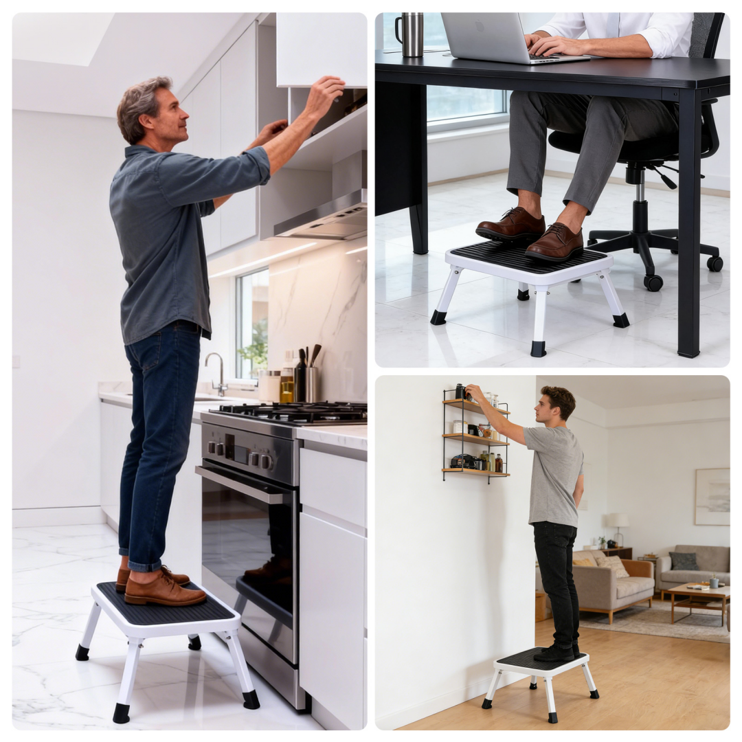Foldable Metal Stool - Anti-Slip Platform, 330 lb Capacity, Black