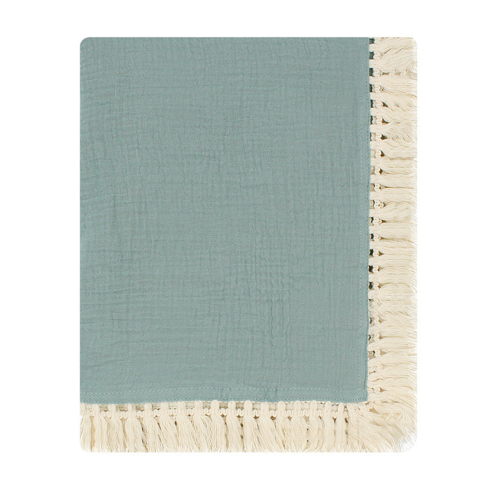 Solid Color Cotton Gauze Baby Blanket with Tassels - 120x120cm
