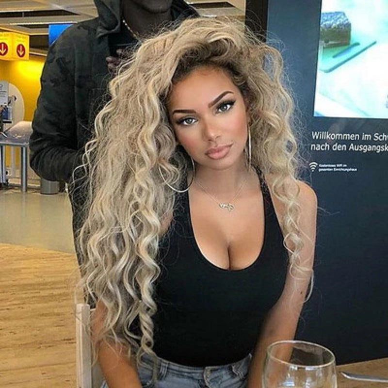 Long Curly Synthetic Wig with Oblique Bangs for Ladies - Fashion Hair Headgear