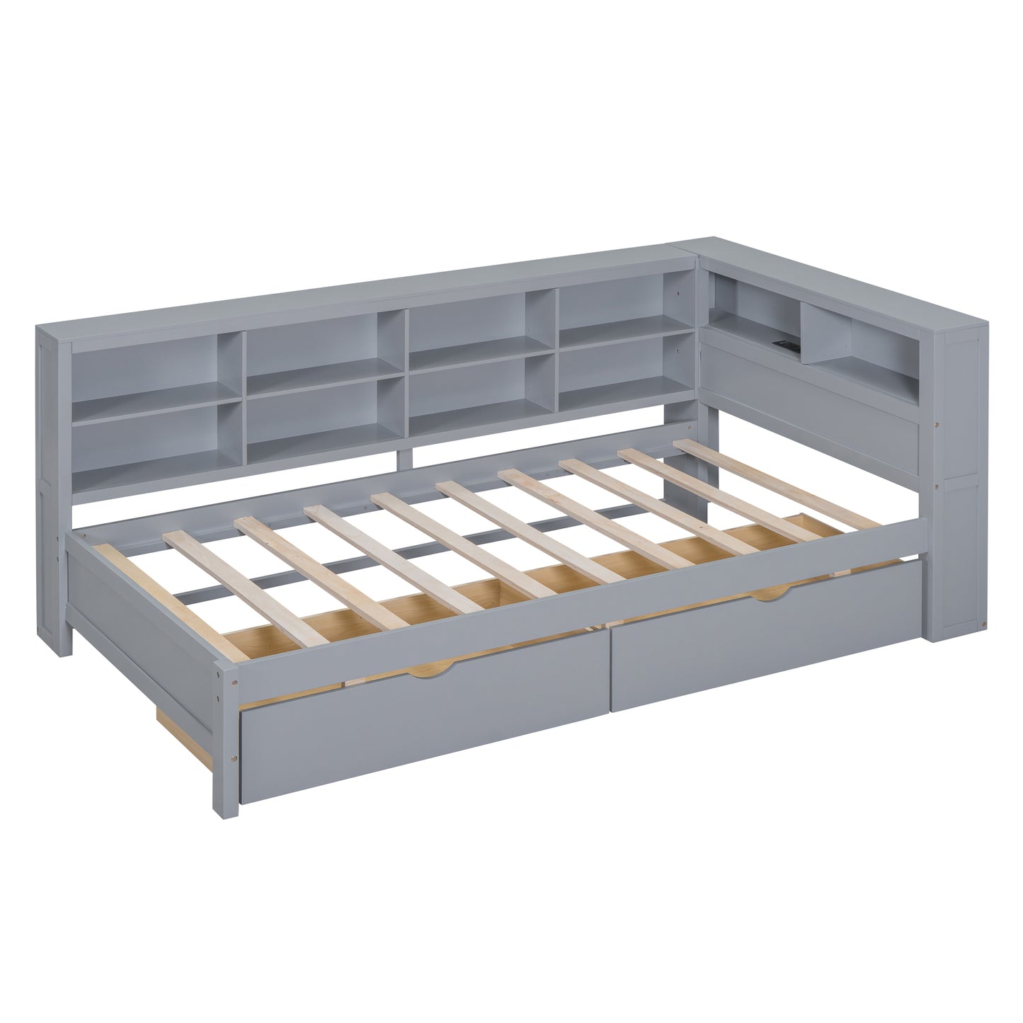 Wooden Twin Size Daybed with Storage & USB Charging Ports - Grey