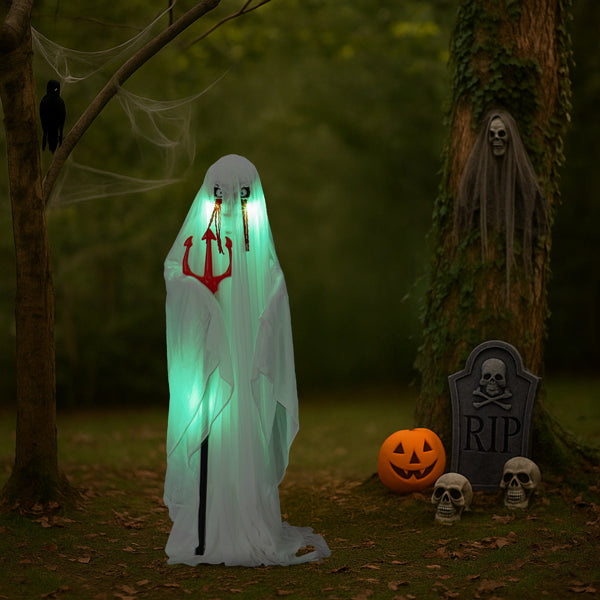 4.3ft Sound-Activated Halloween Ghost Animatronic with Trident