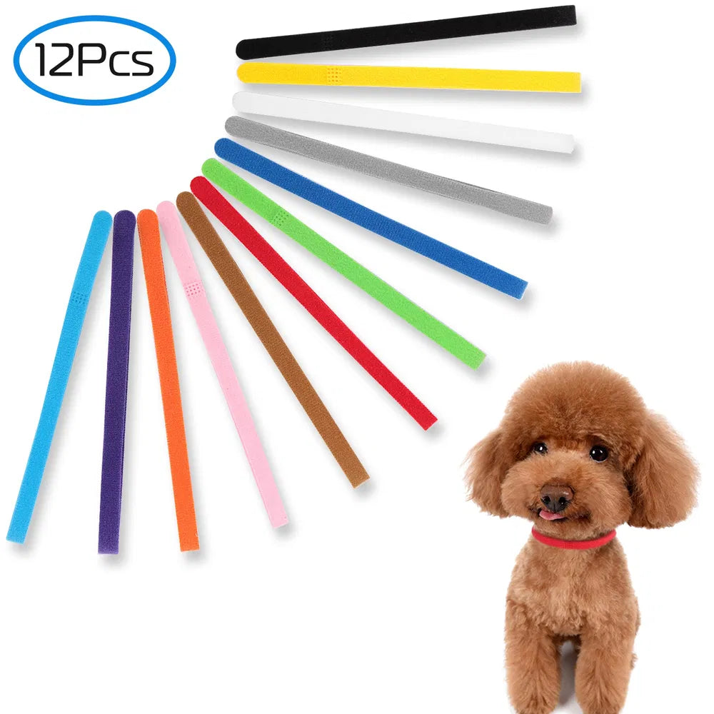 Adjustable 12-Color Puppy ID Collars - Lightweight Reusable Pet Name Bands