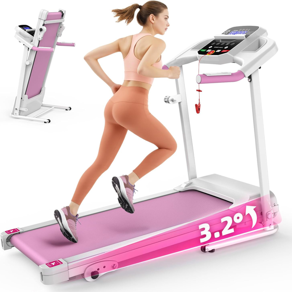 Compact Folding Treadmill for Home - 2.5HP Motor, 3-Level Incline
