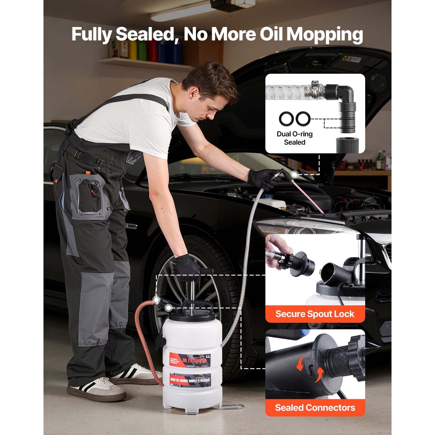 Manual Oil Extractor Pump 9.5L Capacity for Cars, Lawn Mowers, Boats