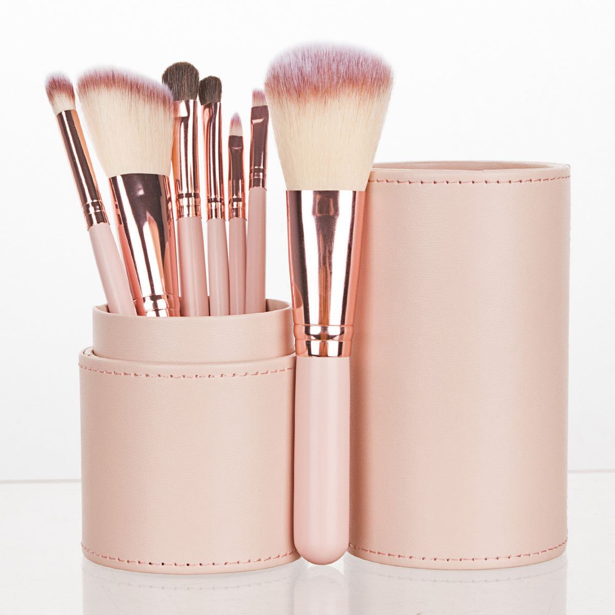 7-Piece Portable Makeup Brush Set with Travel Case - Pink, Violet, Purple Styles