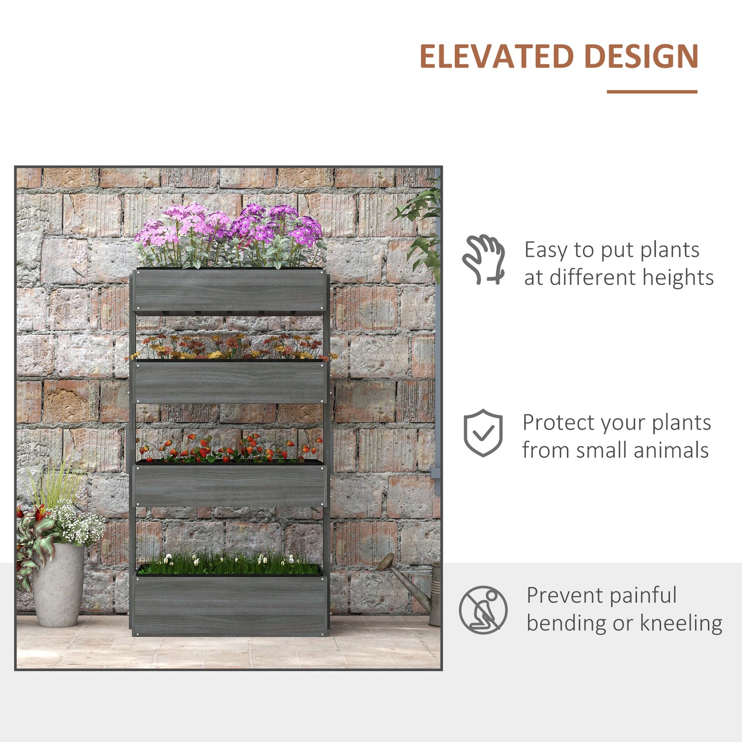 Outdoor Wooden Vertical Garden Planter Box - 4 Tier Self-Draining Herb Vegetables Flower Bed
