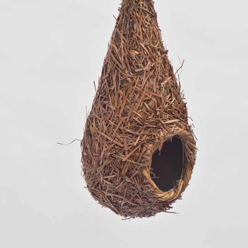 Small Bird Nest for Cage, Handwoven Straw Birdhouse with Metal Hook - Outdoor Bird Supplies