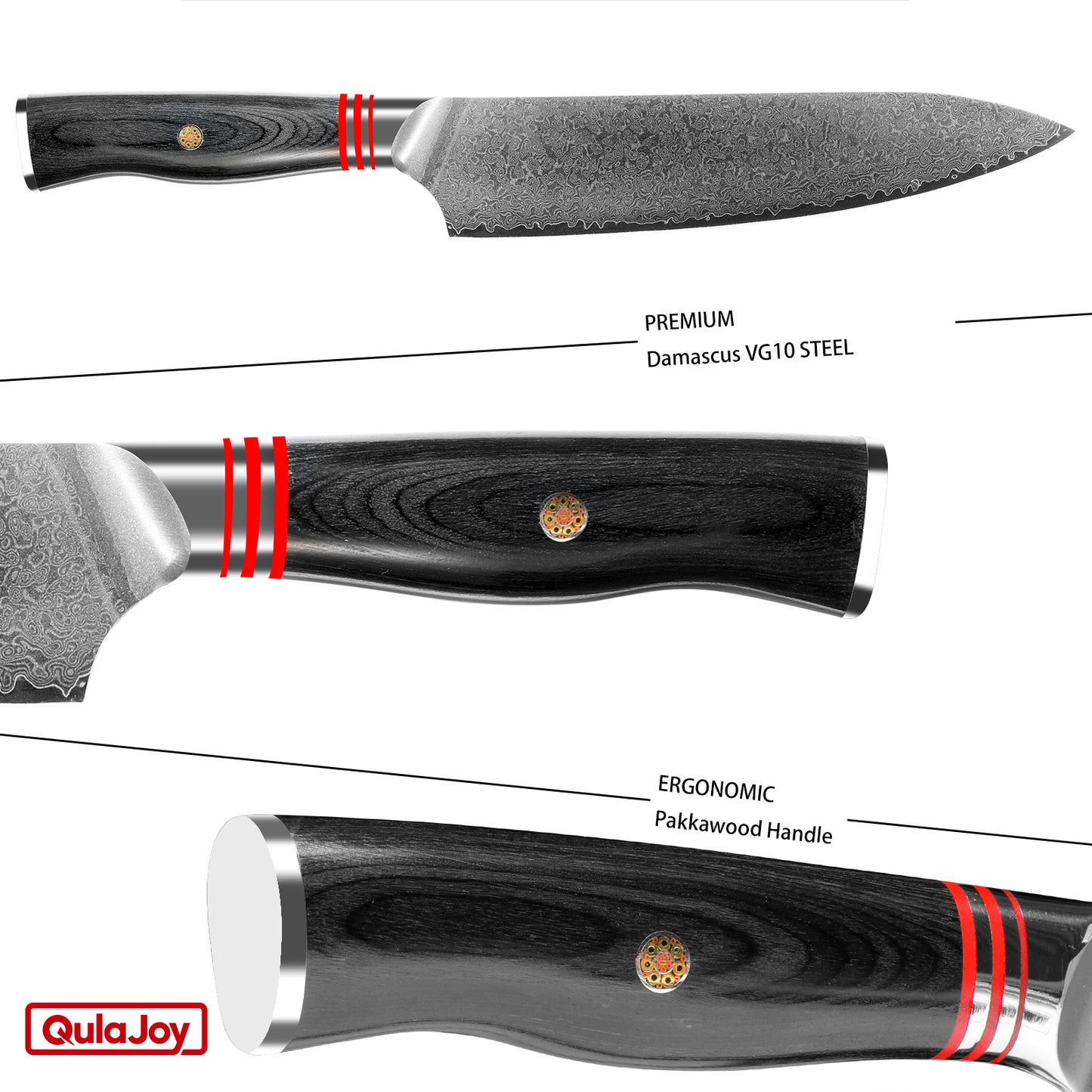 VG10 Chef Knife - 67-Layer Japanese Damascus Steel, 8 Inch Kitchen Knife with Ergonomic Handle