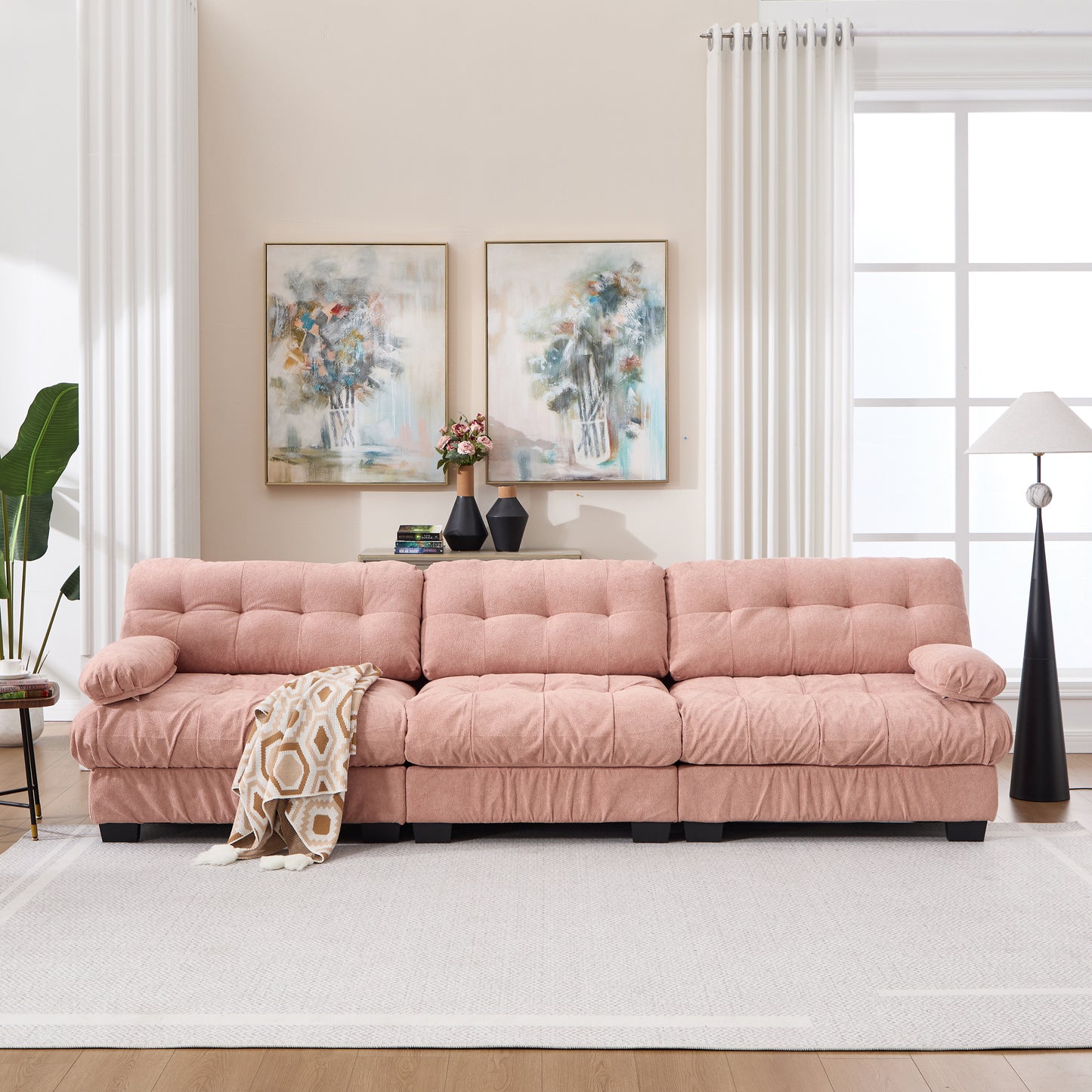 Modular Sectional Sofa - Pink Cloud Couch with 5 Pillows