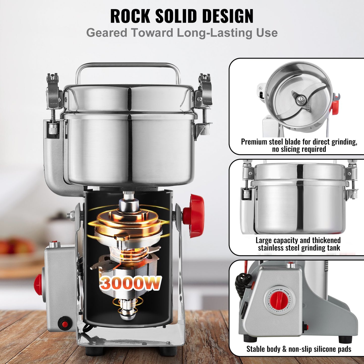 Electric Spice Grinder 1000g High-Speed Grain Mill with Swing Function