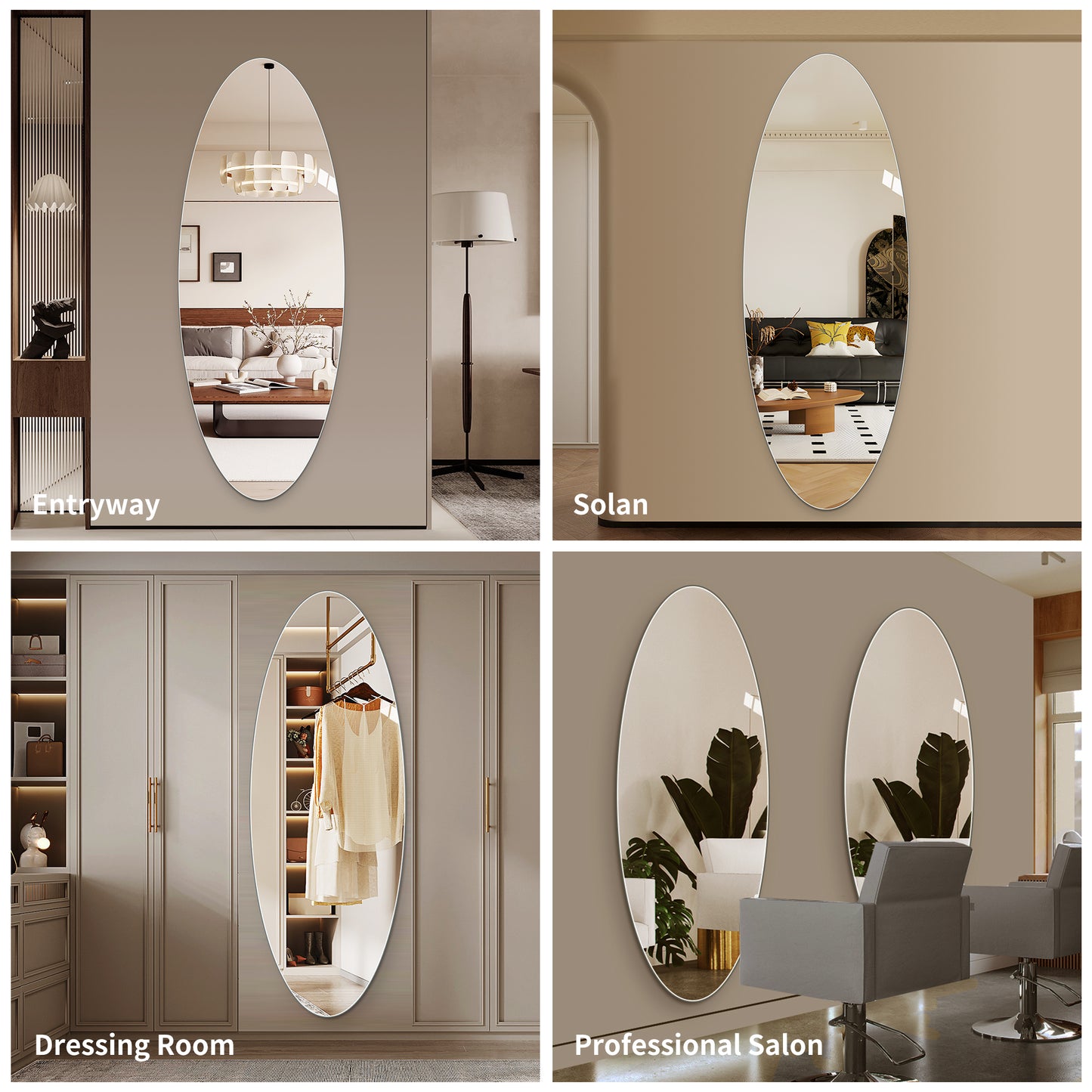 Modern Oval Full Length Wall Mirror - 63" x 24" Clear Glass