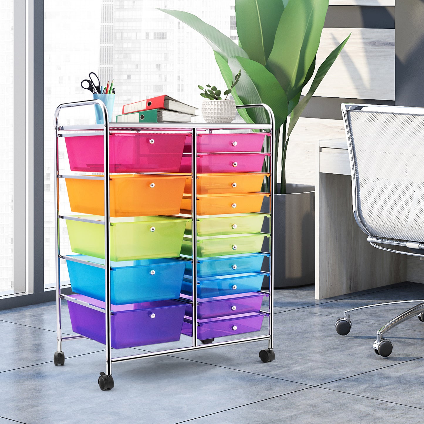 15-Drawer Rolling Storage Cart Organizer with Metal Frame