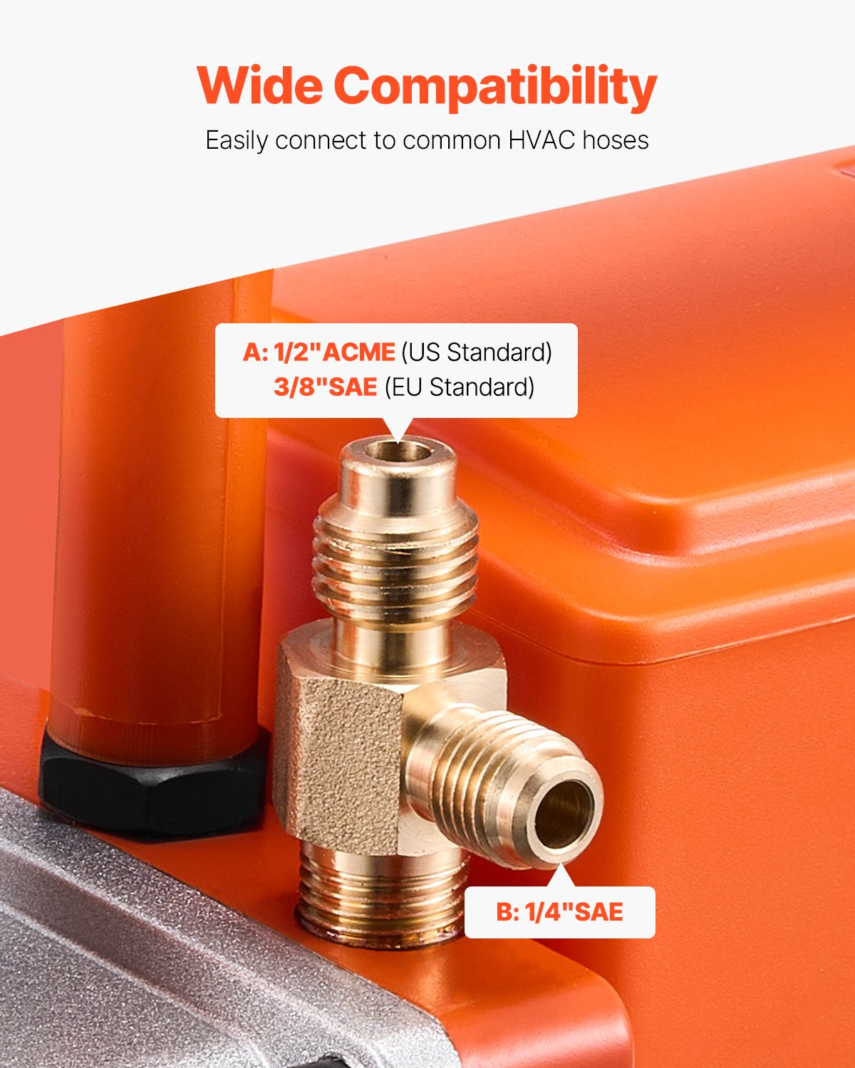 HVAC Vacuum Pump 5 CFM Single Stage Rotary Vane Oil Included Orange