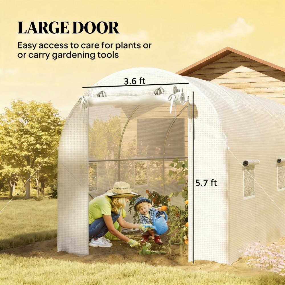 Walk-In Tunnel Greenhouse - Silver & White PE Cover