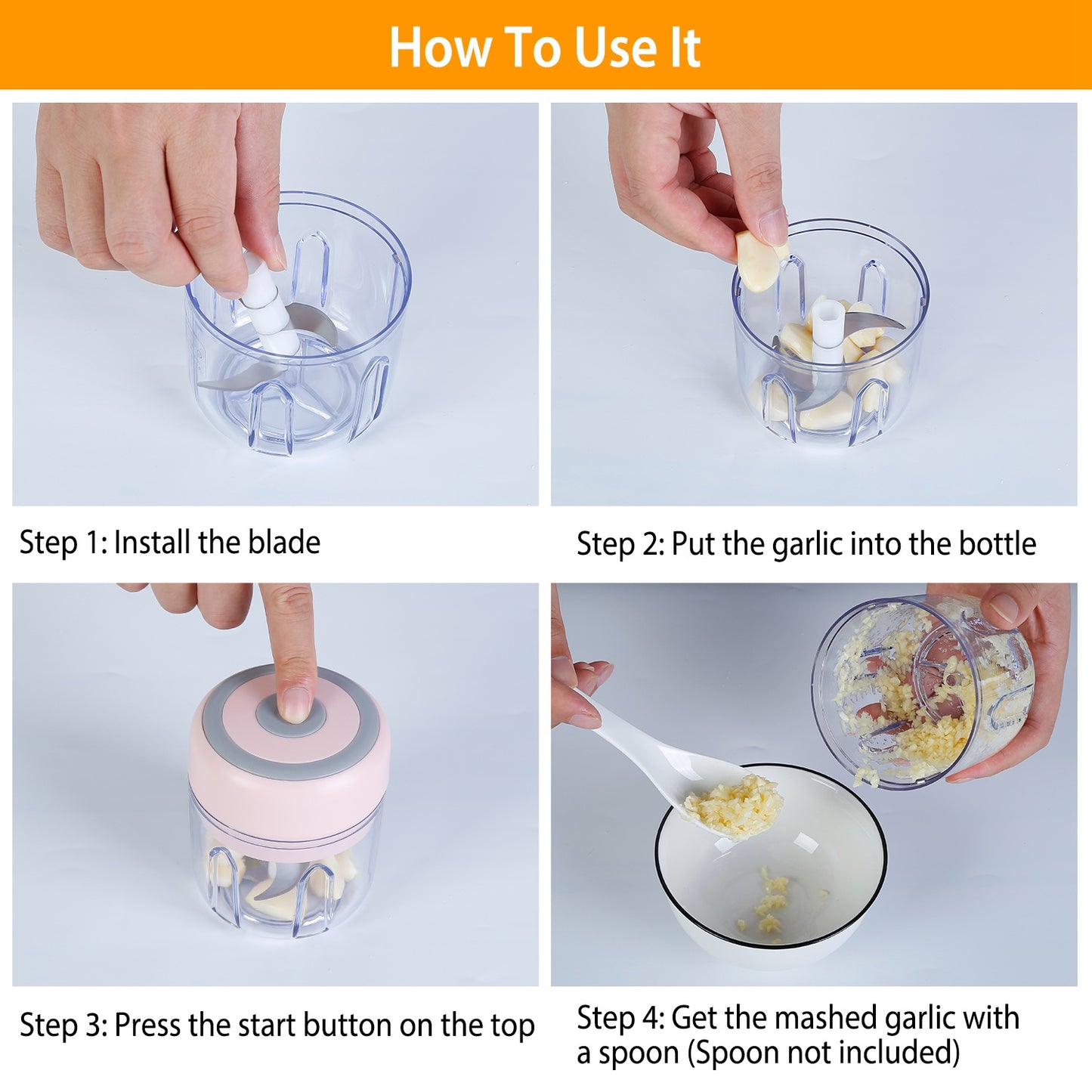 Mini Electric Garlic Chopper - Cordless 8.45OZ Food Processor