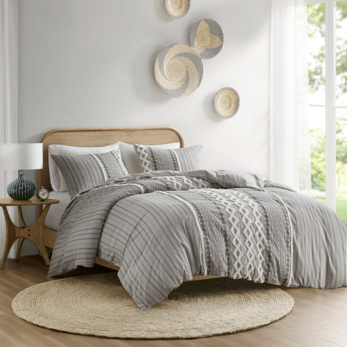 Full/Queen Cotton Duvet Cover Set with Chenille - Multicolor
