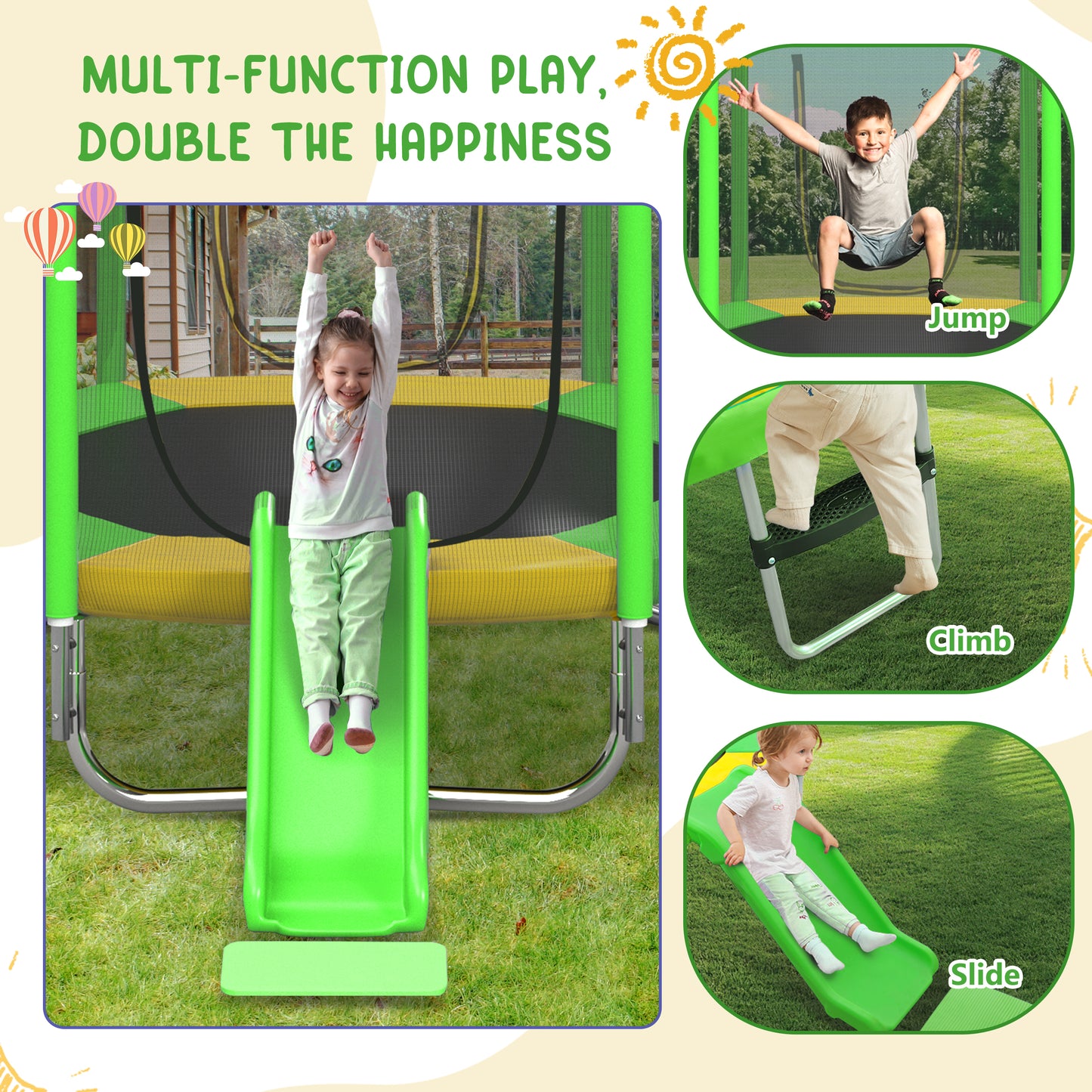 7FT Trampoline For Kids With Safety Enclosure Net, Slide And Ladder,
