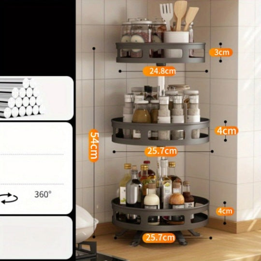 Rotatable Black Kitchen Spice Rack Shelf - Multi-Layer Modern Organizer