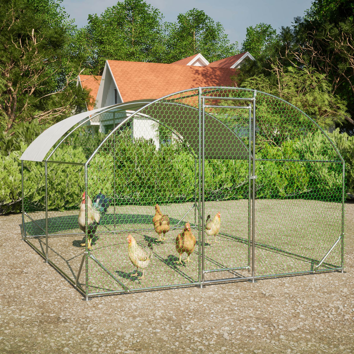 Large Metal Chicken Coop with Waterproof UV Cover, Walk-In Yard Run 9.84x13.12 Ft