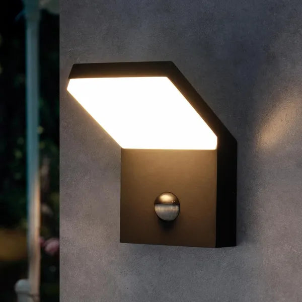 Outdoor LED Wall Light with Motion Sensor - Black Wall Sconce Lamp