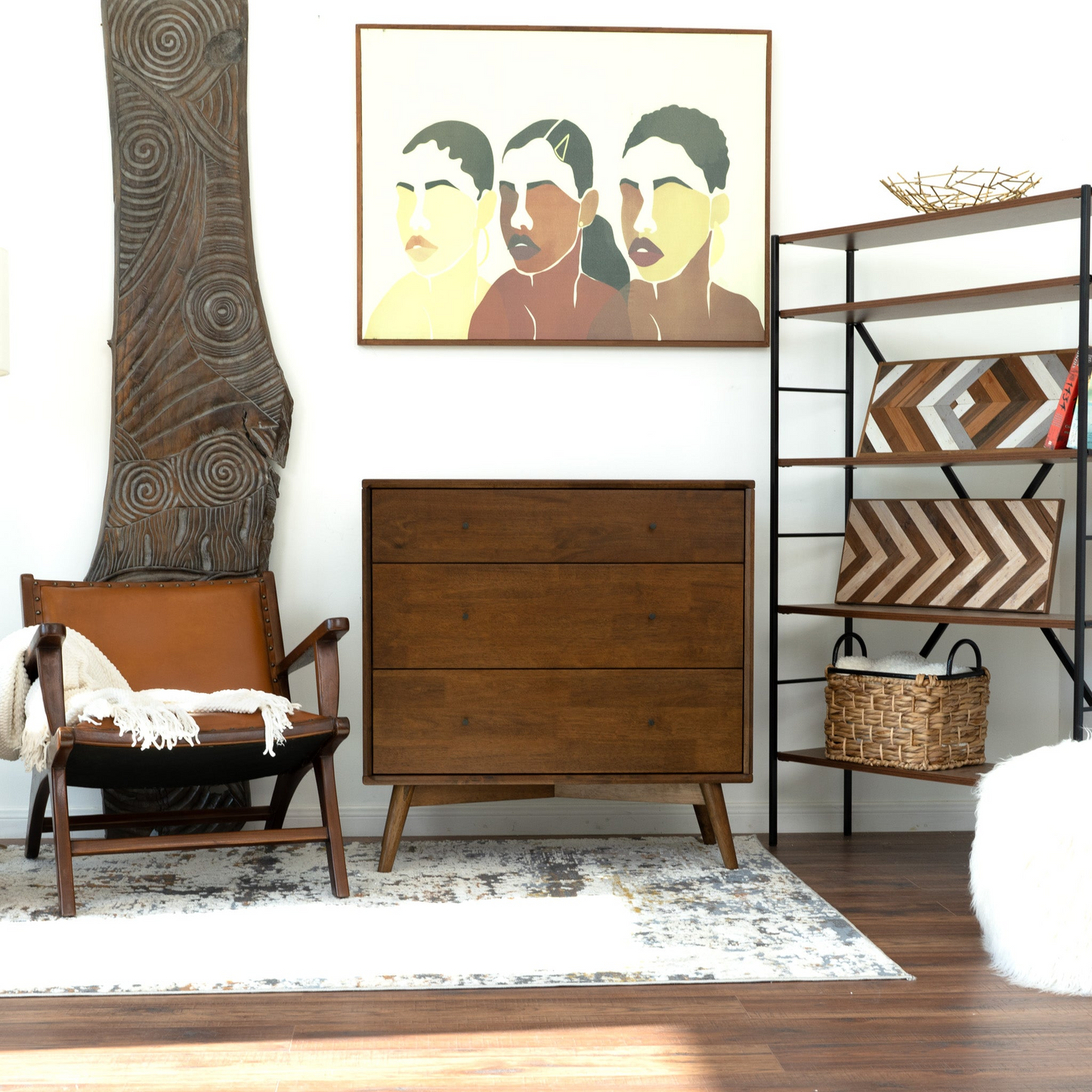Caroline Mid Century Modern Solid Wood Dresser 3-Drawer For Bedroom