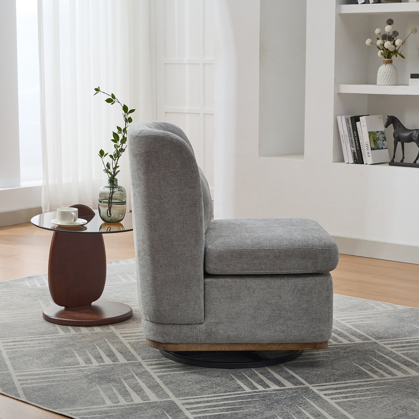 Modern Chenille Cushioned Armless 360° Swivel Chair - Grey