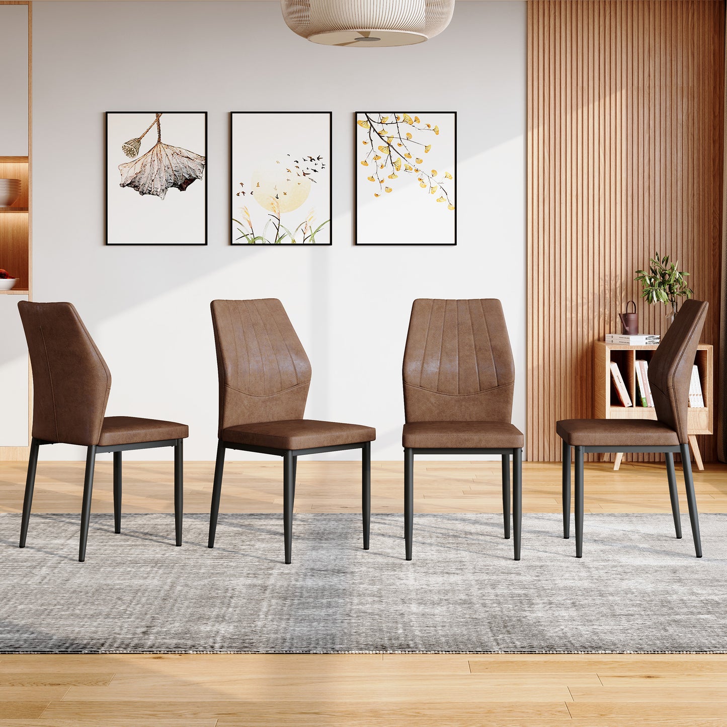 Set Of 4 Brown - And Black Dining Chairs With Shell Pattern, 37