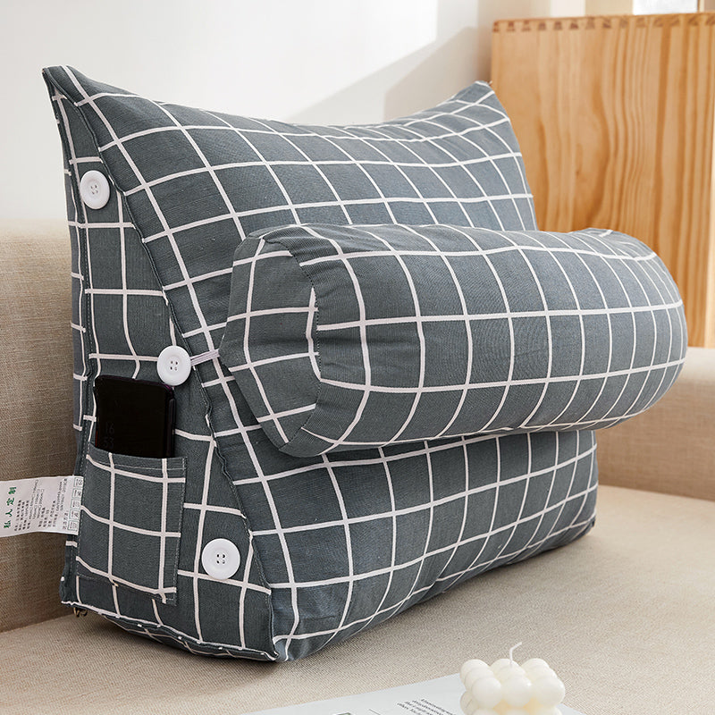Soft Bed Cushion Triangle Pillow Geometric Gray Grid 45x22x50cm
