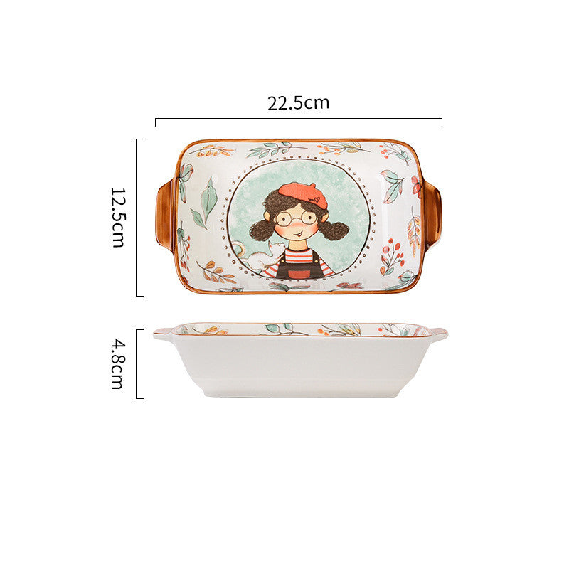 Ceramic Dinnerware Set - Cute Fairy Tale Forest Baked Rice Plates for Family & Kids