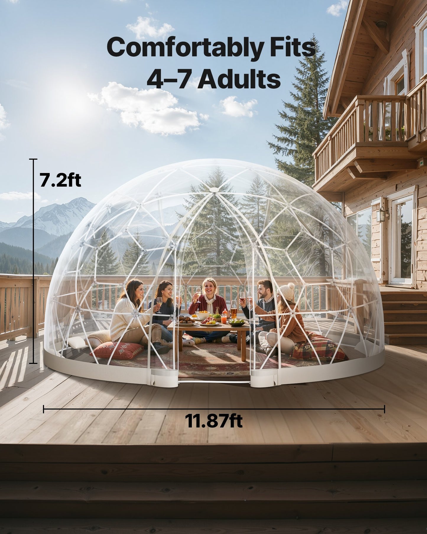 Garden Bubble Tent for 4-7 People - Clear Geodesic Dome, 12x7.2 ft