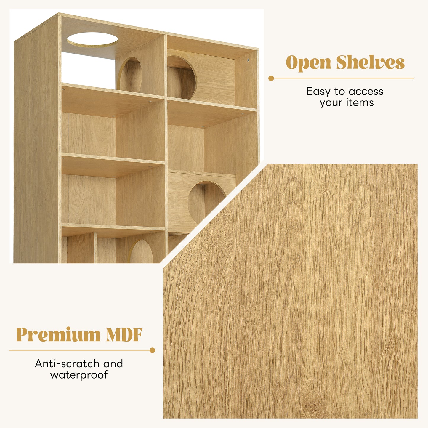 Modern 2 IN 1 Wood Bookshelf Cat House, Tree Display Case With
