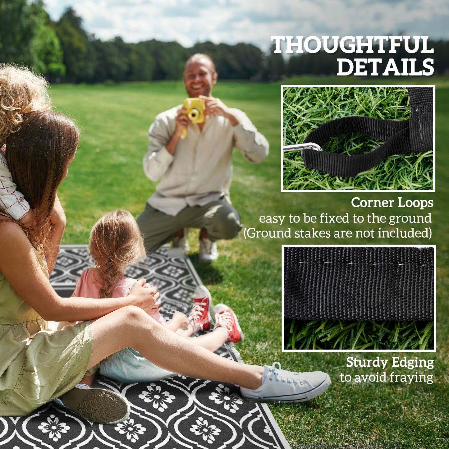 Reversible Waterproof Outdoor Rug with Carry Bag - 9' x 18'