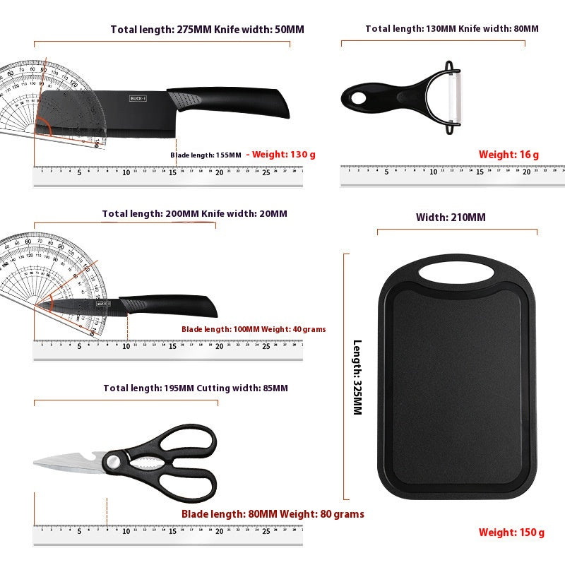 Kitchen Knife Set with Cutting Board - Black Steel Chef & Utility Knives