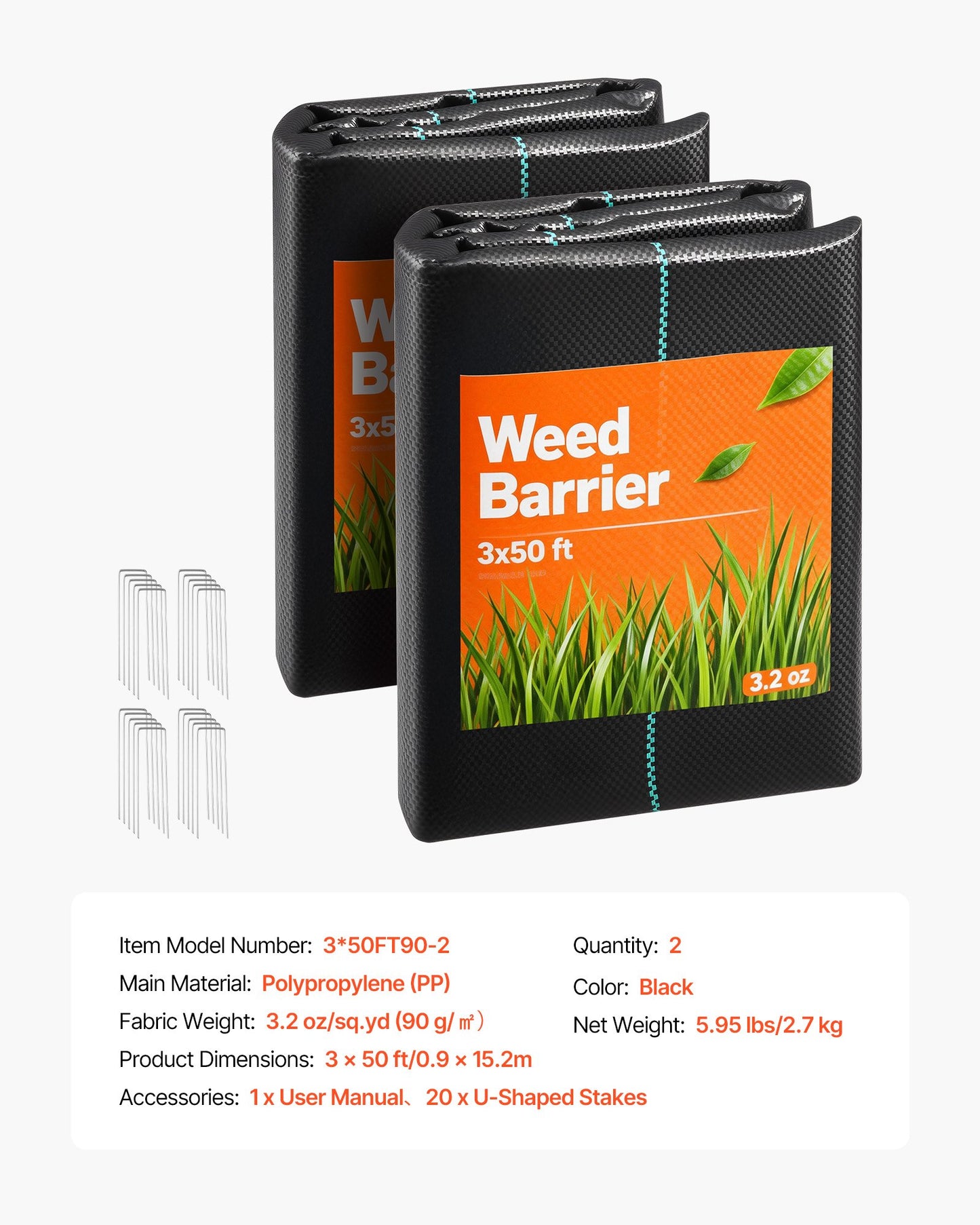 Heavy Duty Weed Barrier Fabric 3x50 ft Black Ground Cover for Gardens & Landscaping