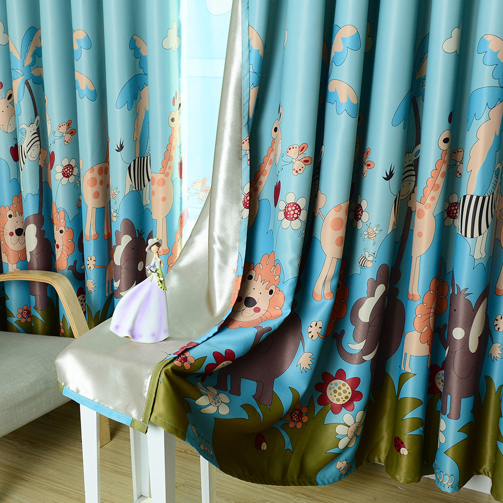Children's Cartoon Animal Paradise Blackout Curtains for Bedroom