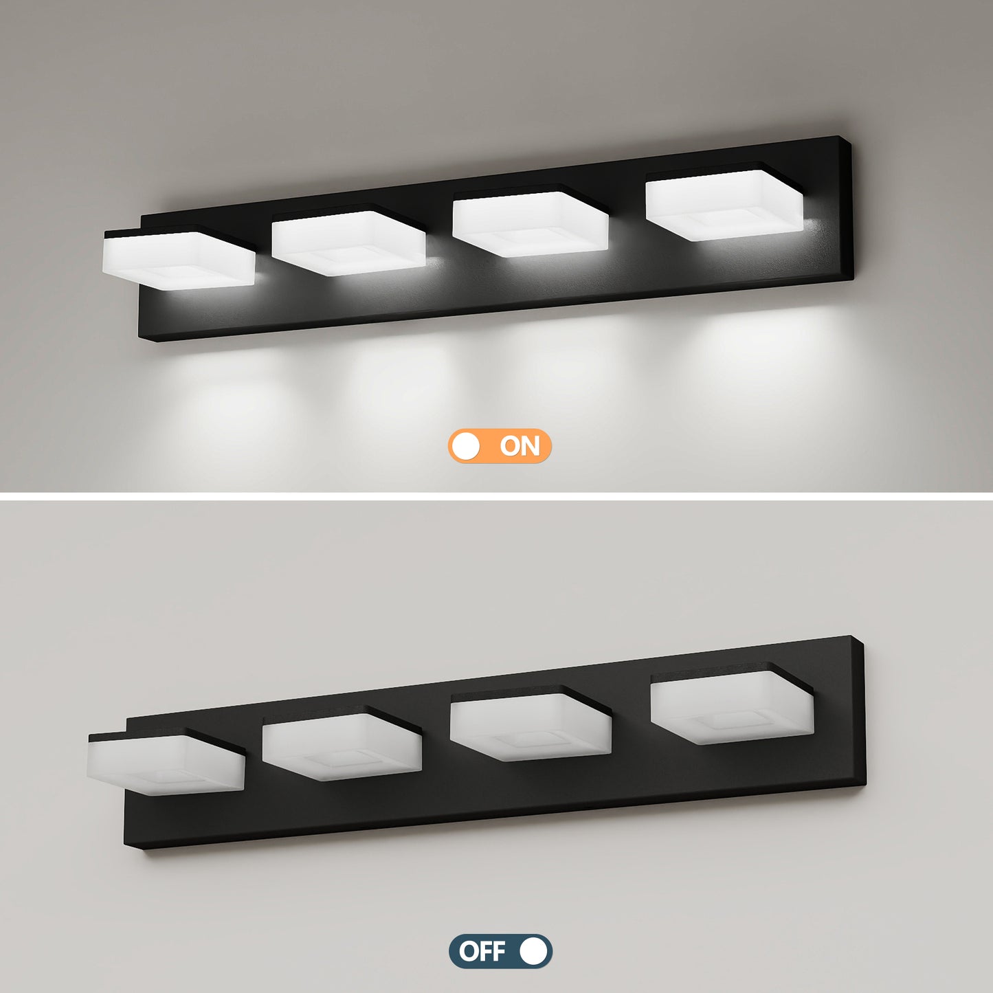 LED Bathroom Vanity Light Fixture - 4-Light Matte Black, 25-Inch