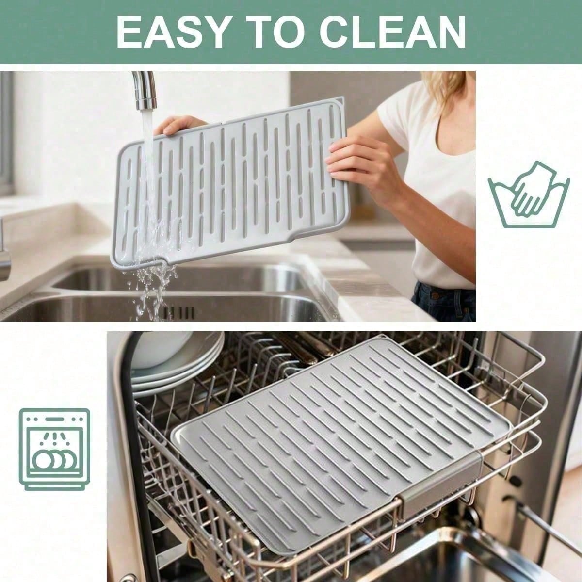 Non Slip Large Silicone Dish Draining Mat, Heat Resistant Sink Liner