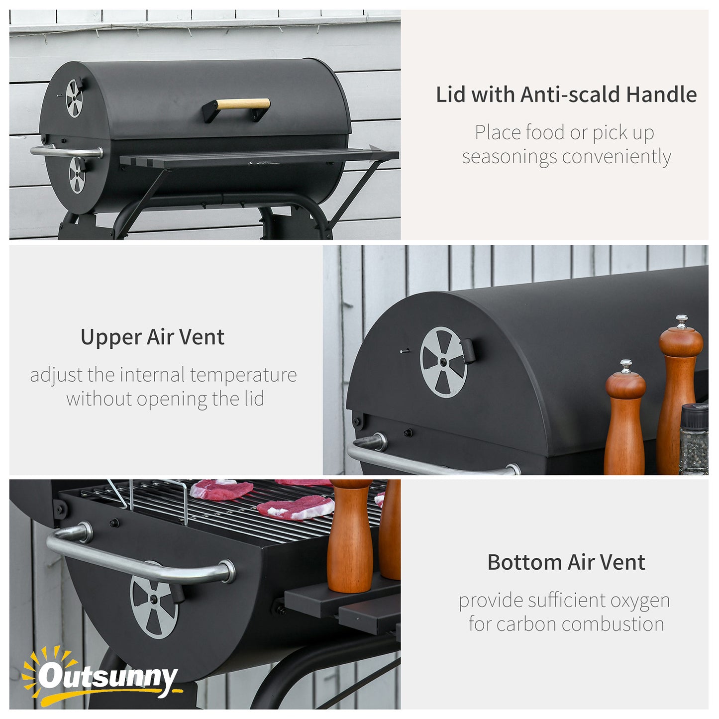 30" Portable Charcoal Barbecue Grill with Adjustable Rack & Wheels
